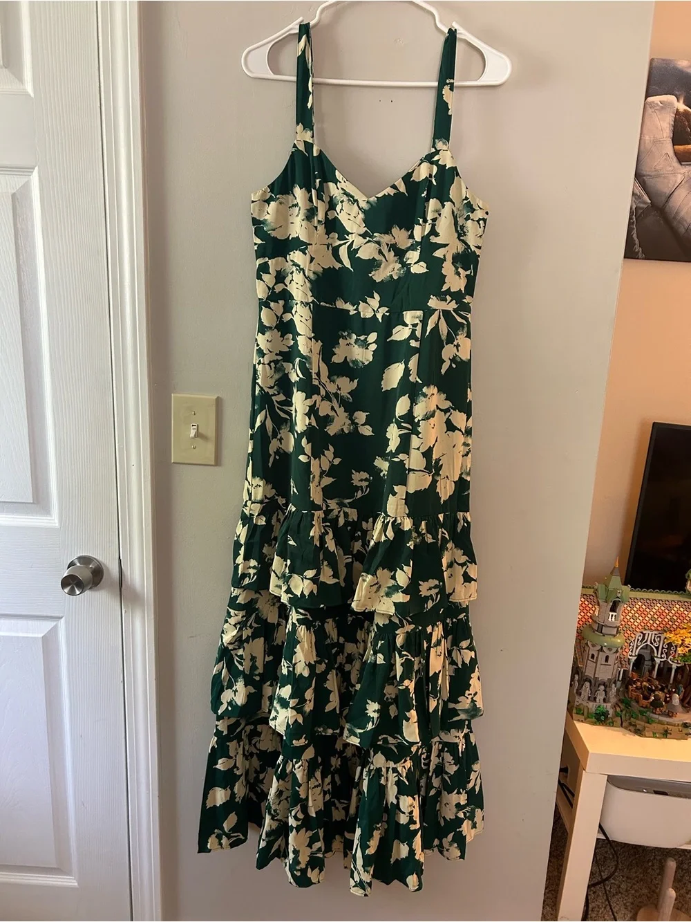 Ruffle Tiered Maxi Dress Green Print
